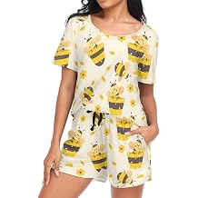 Womens Pajama Sets Short Sleeve Soccer Pattern Black 2 Piece Lounge Set for Women