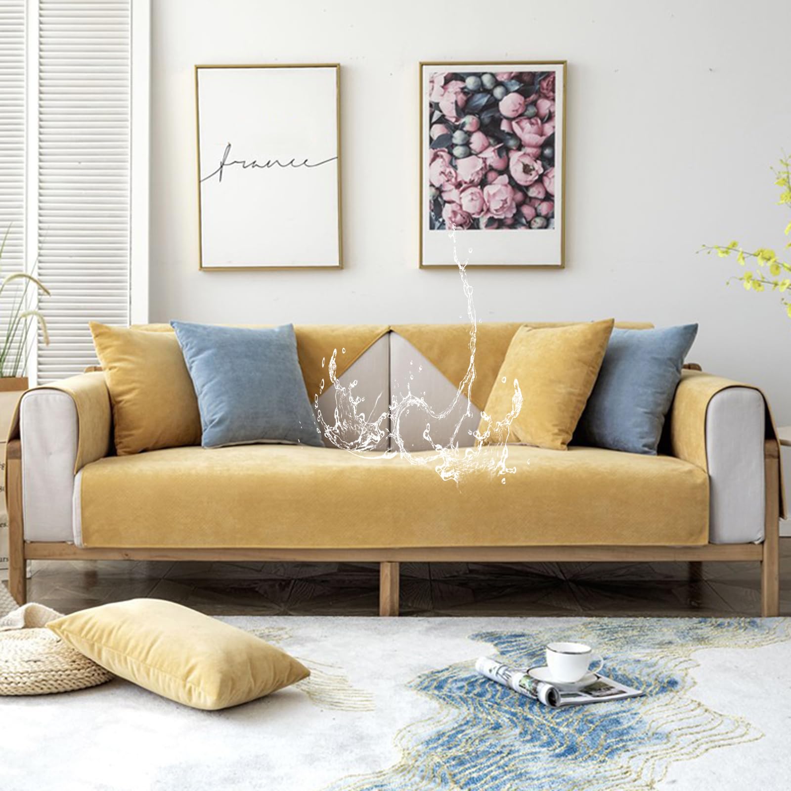 Housse de canapé en cuir et tissu imperméable et antidérapante