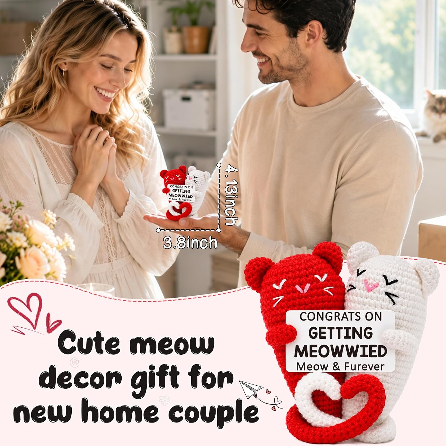 Wedding Gifts for Couples 2026,Bridal Shower Gifts Bride Gift | Bride and Groom Gift,Mr and Mrs Newlywed Gift,Cute Crochet Cat,Engagement Gifts for Couples,Married Anniversary Christmas
