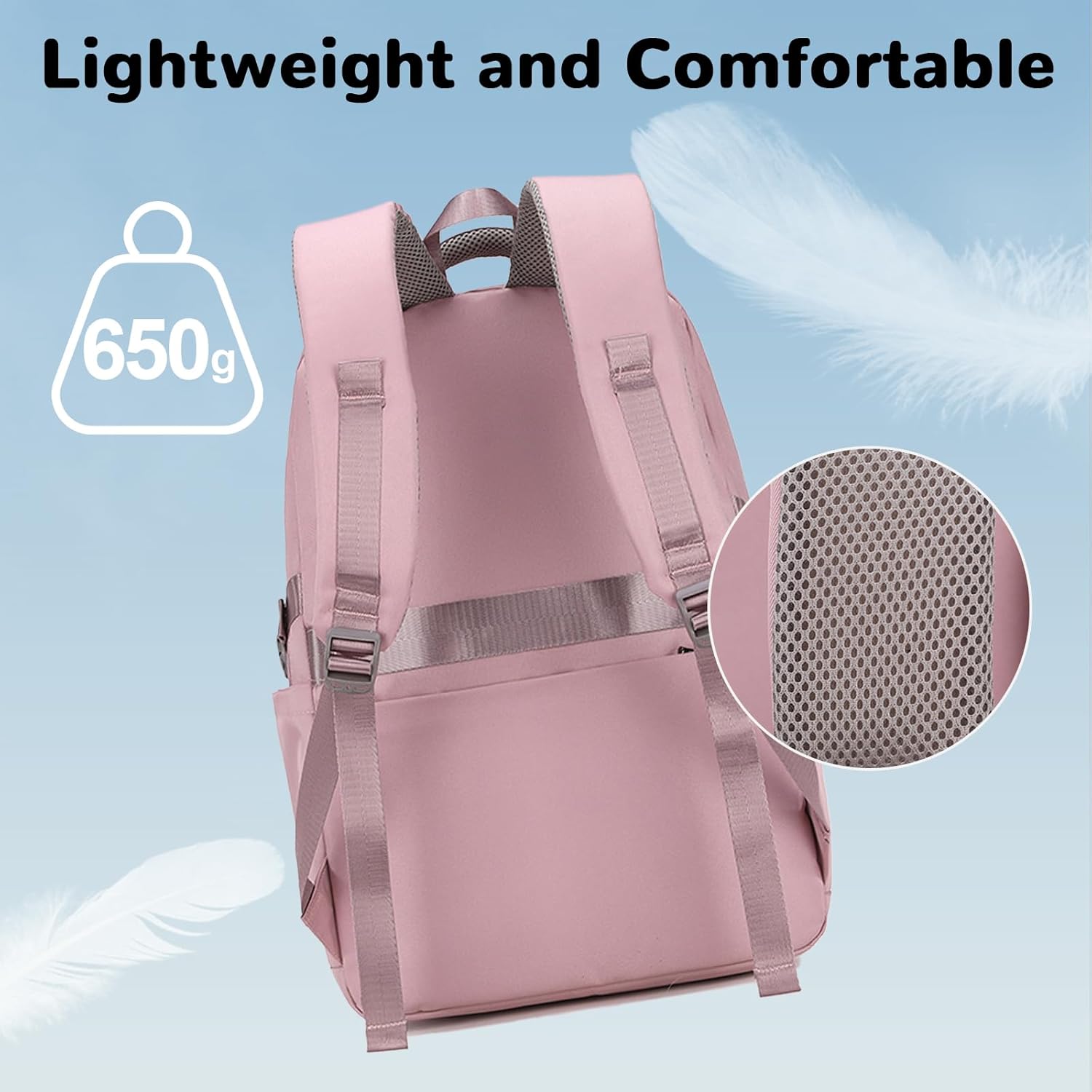 25L Travel Backpack with Luggage Strap for Women, Lightweight Carry on Backpacks Casual Daypack Airplane Friendly, Flight Approved Waterproof 15.6" Laptop Backpack, Light Pink