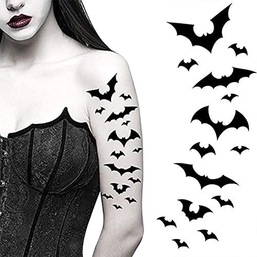 Bat Halloween - Adhesivo de transferencia de papel de tatuajes temporales negro volador vampiro vampiro murciélagos mujeres hombres adultos niños