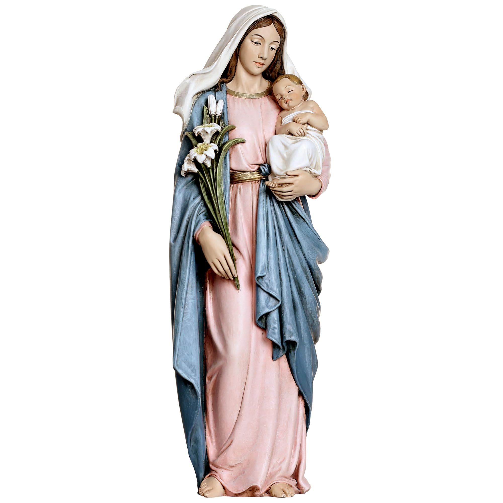 Grace4Joy Madonna and Child Statue, 13.5 Inches Mary with Baby Jesus Figure Catholic Home Decor, Hand Painted Blessed Virgin Mary Statue Renaissance Collection