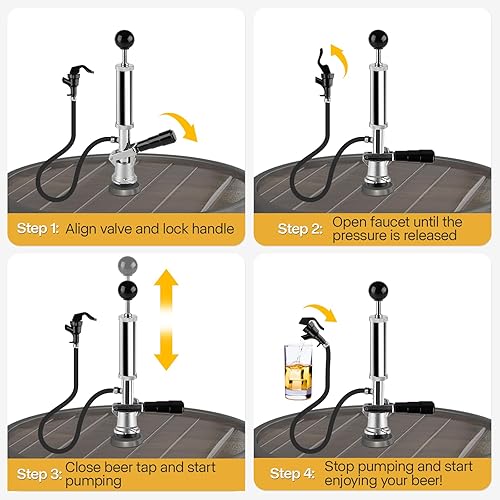 Miniatura 6 de Bomba de fiesta de barril, grifo de barril de cerveza con sistema D para US Sankey, bomba de picnic de cerveza de barril de 8 pulgadas con 2 grifos