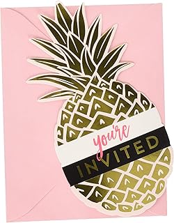 Creative Converting 8 Pineapple Wedding Foil Stamp Party Invitation, 6 x 3 in, Multicolor