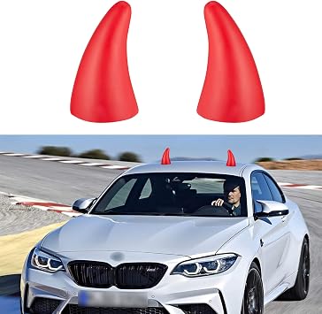 TOMALL 2pcs 3D Devil Bull Horn Antenna Roof Top Stickers for Car Front Rear Bumper Decoration Ornaments Anti Collision Protector Decals for Car Fender Trunk Motorcycle Truck SUV Red