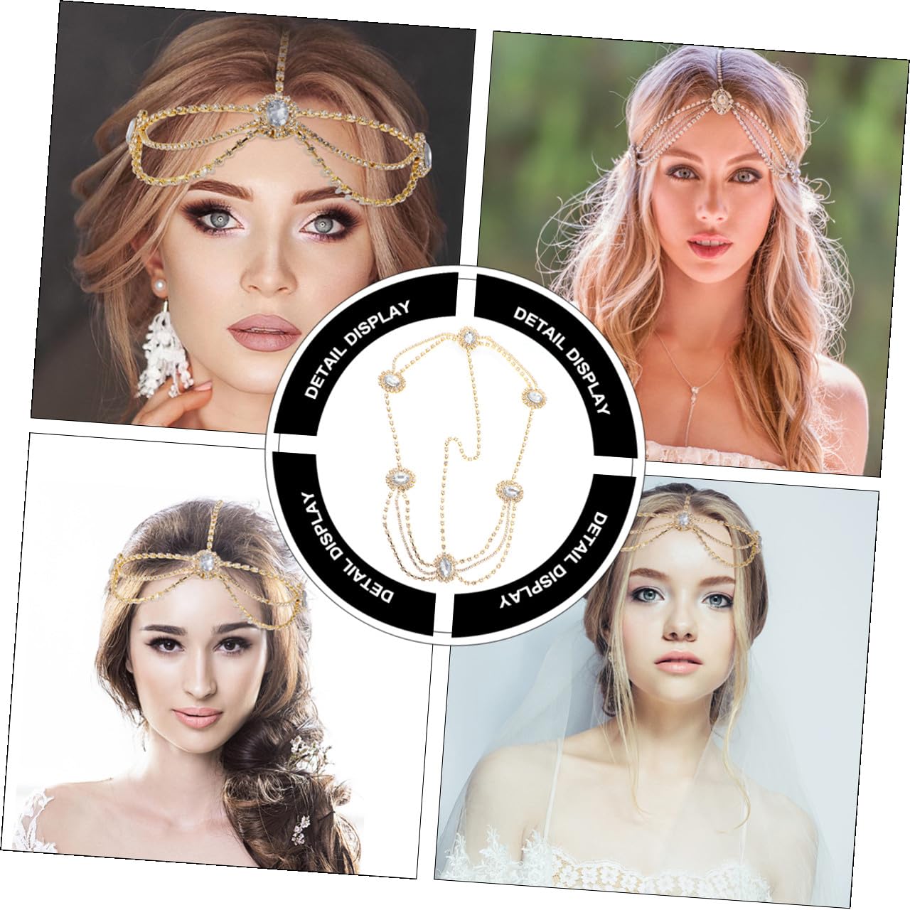 Vintage Gothic Bridal Head Chain with Rhinestone Crystal, Gold Sparkling Wedding Headpiece Jewelry for Women Brides, Elegant Hair Accessory for Wedding Ceremony