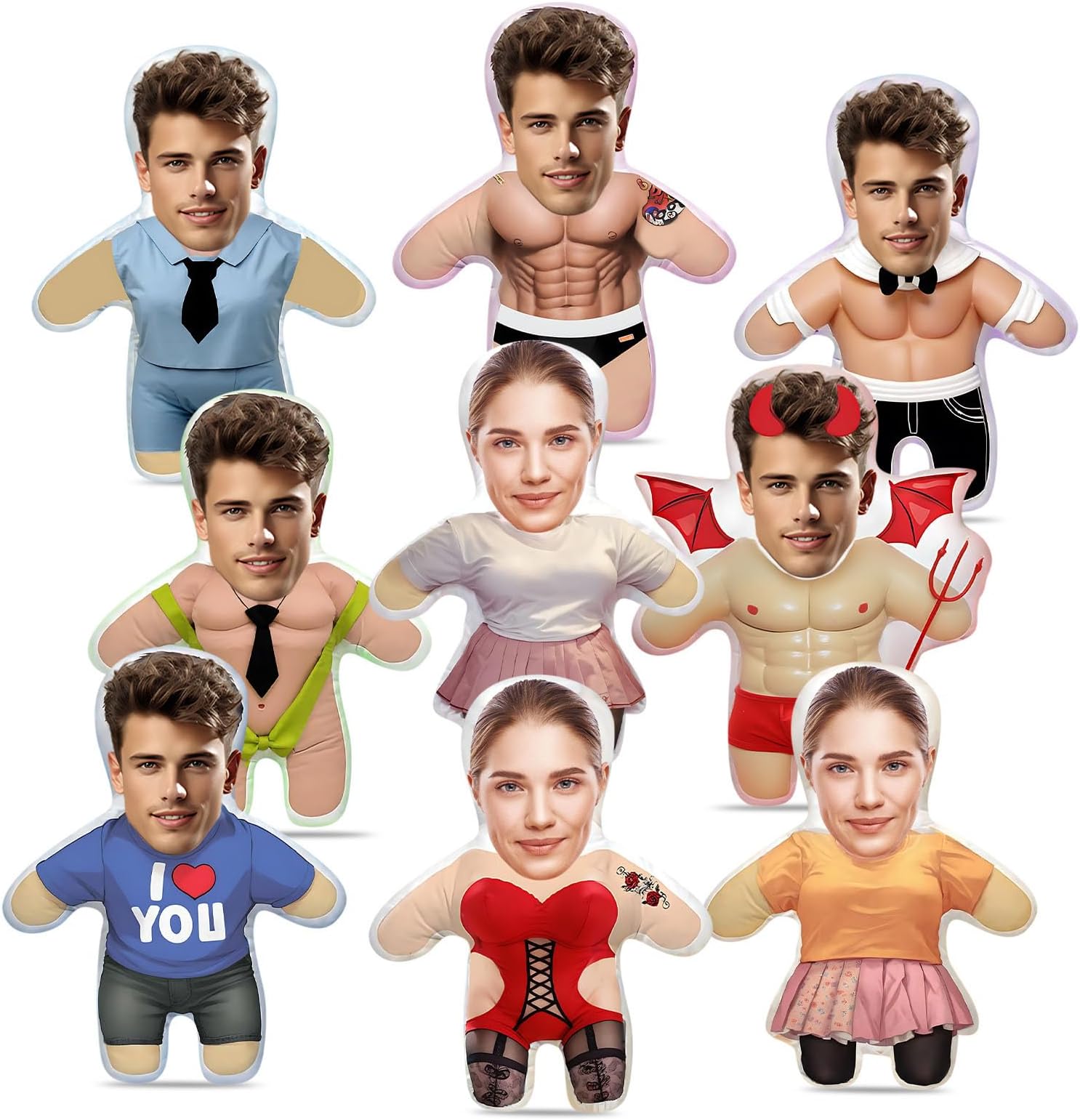 Personalised Cushions with Photo 3D Printing Head Body Shaped Plush Stuffed Pillow for Home Sofa Decor Customized Funny Pillow for Birthday, Couple, Parents, Friends,Anniversaries (Men)