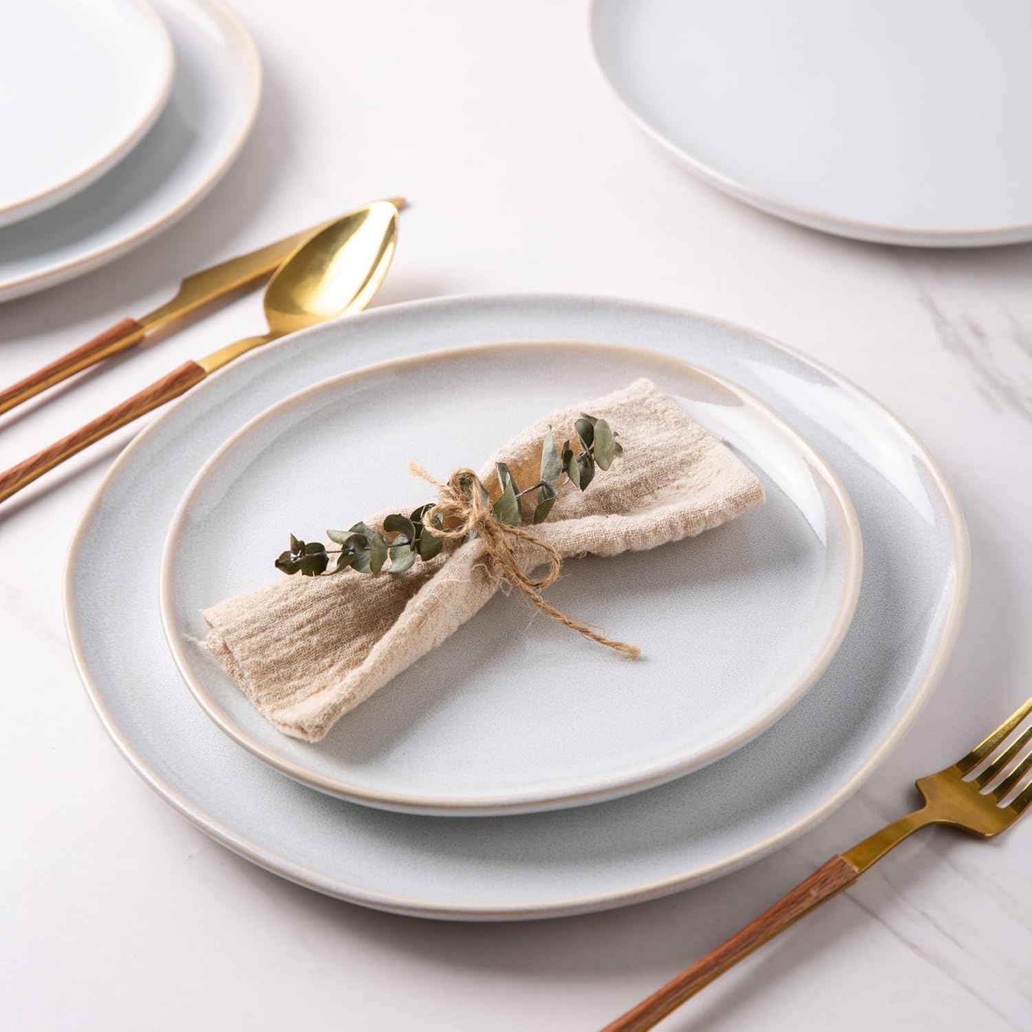 GBhome Steingut Geschirrset 6 Personen, 24-tlg Reaktive Glasur Handarbeit Geschirr Set, Mikrowellen- & Spülmaschinenfest Schüssel- und Teller Set, Beige