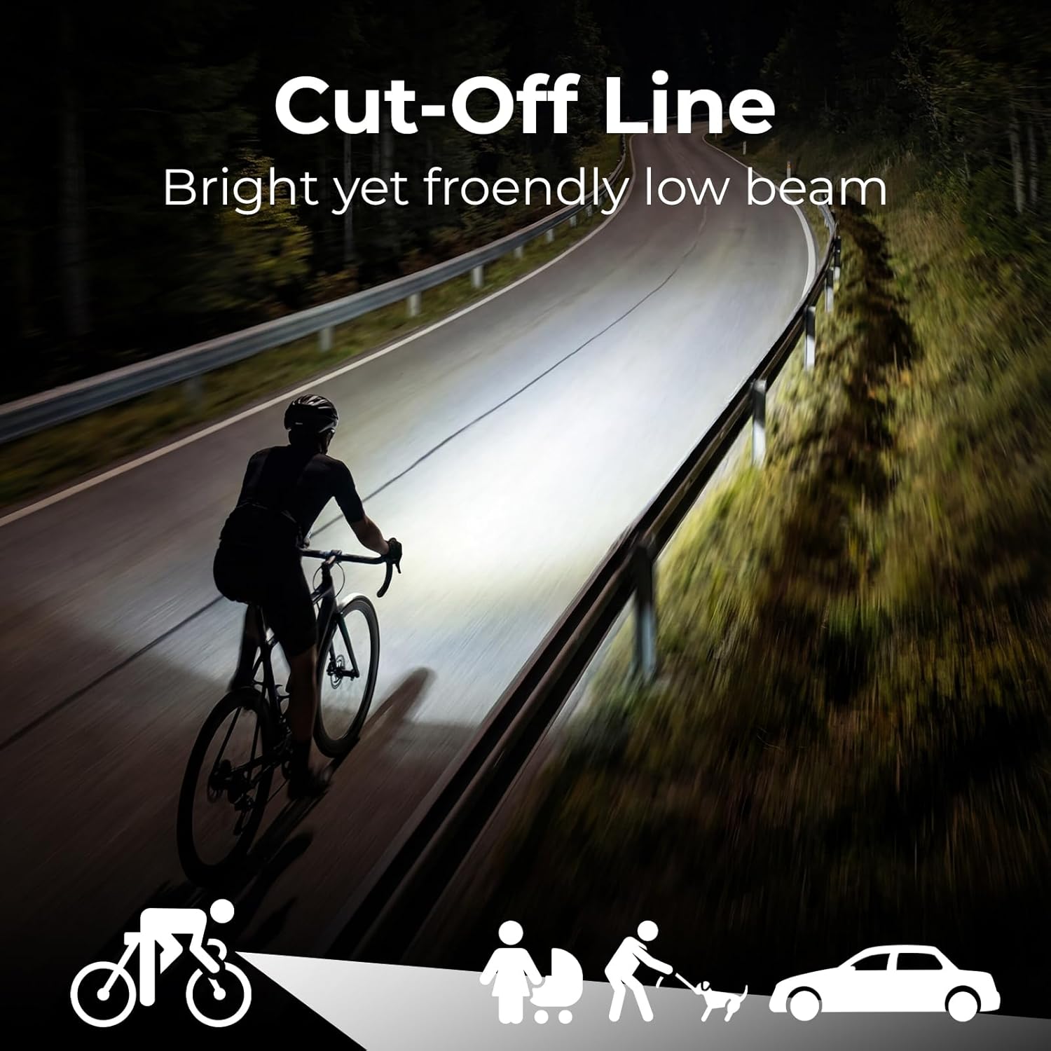 ROCKBROS 1200Lm Bike Headlight, Super Bright USB C Rechargeable Bike Lights for Night Riding, IPX6 Waterproof Front Light with High Low Beam for Road and Mountain Cycling