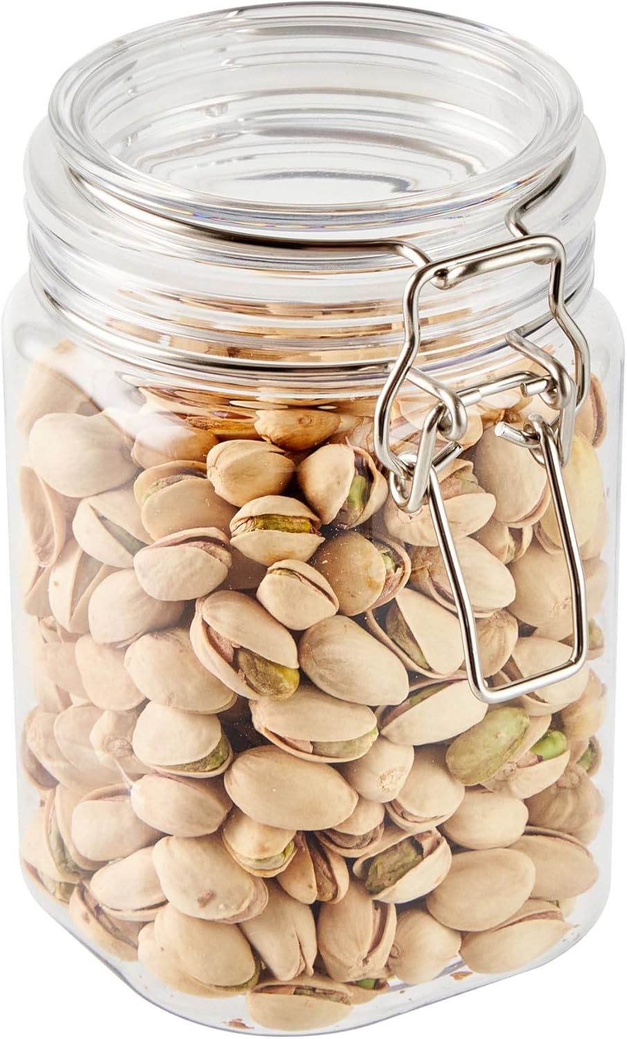 Restaurantware-Met Lux 29 Ounce Hinged Food Storage Jars, 20 Airtight Jars With Lids - Rubber Gasket, Wide Mouth, Clear Plastic Square Canisters, For Kitchen And Pantry Storage Of Bulk Dry Food