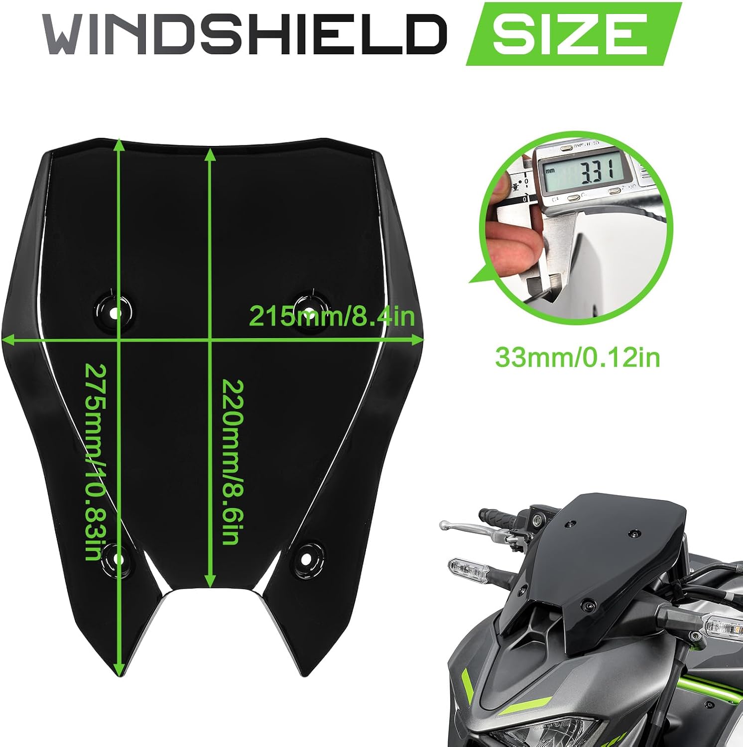 Motorcycle Windshield Windscreen +20mm Higher Fit for Z900 Z 900 2025 Wind Deflector Visor, Black Smoke