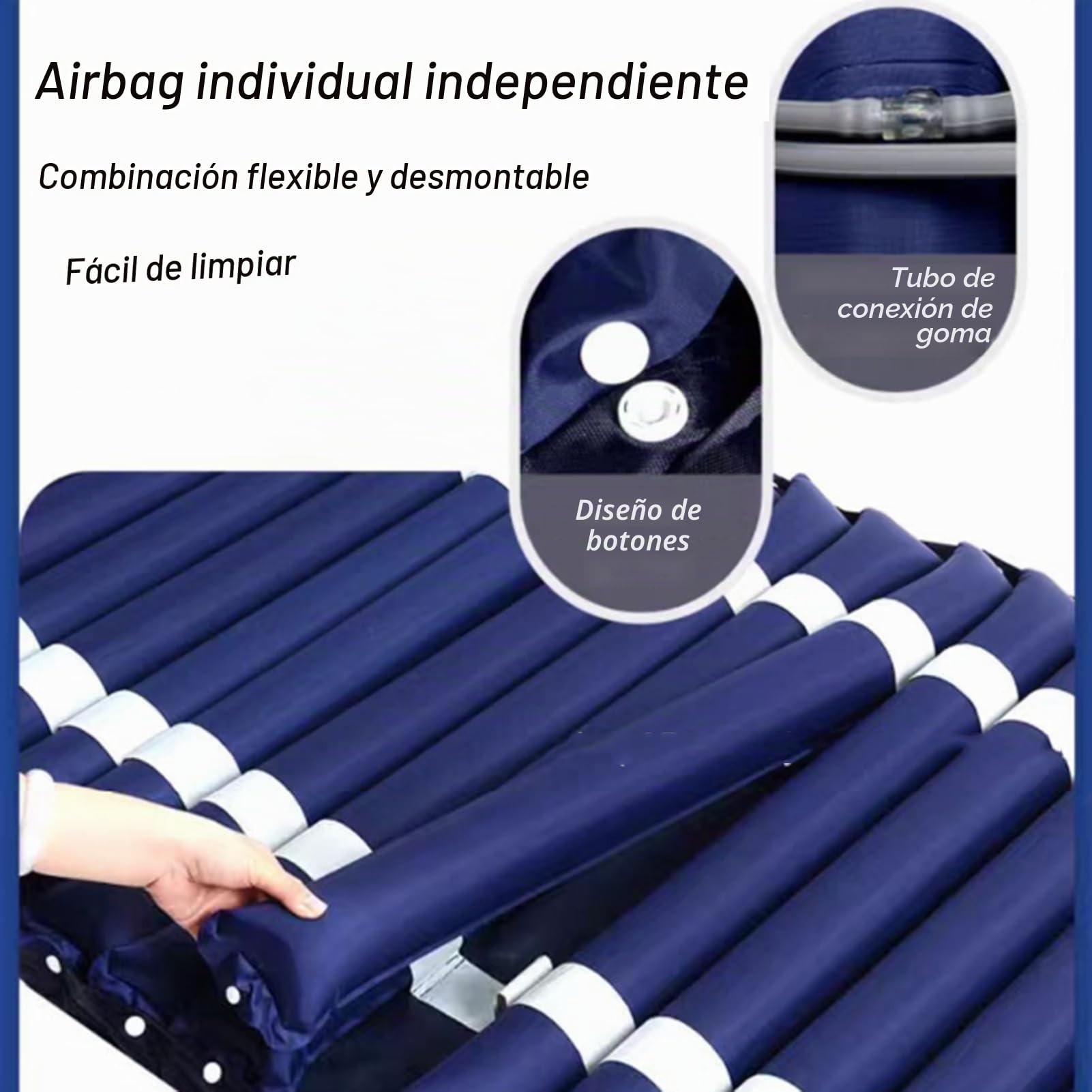 Colchón Antiescaras Ensanchado,Colchon Antiescaras 150x200cm Cama Articulada,Colchon Antiescaras de Presión Alternante con Bomba,Colchones Antiescaras de Aire Prevención de Escaras,Azul