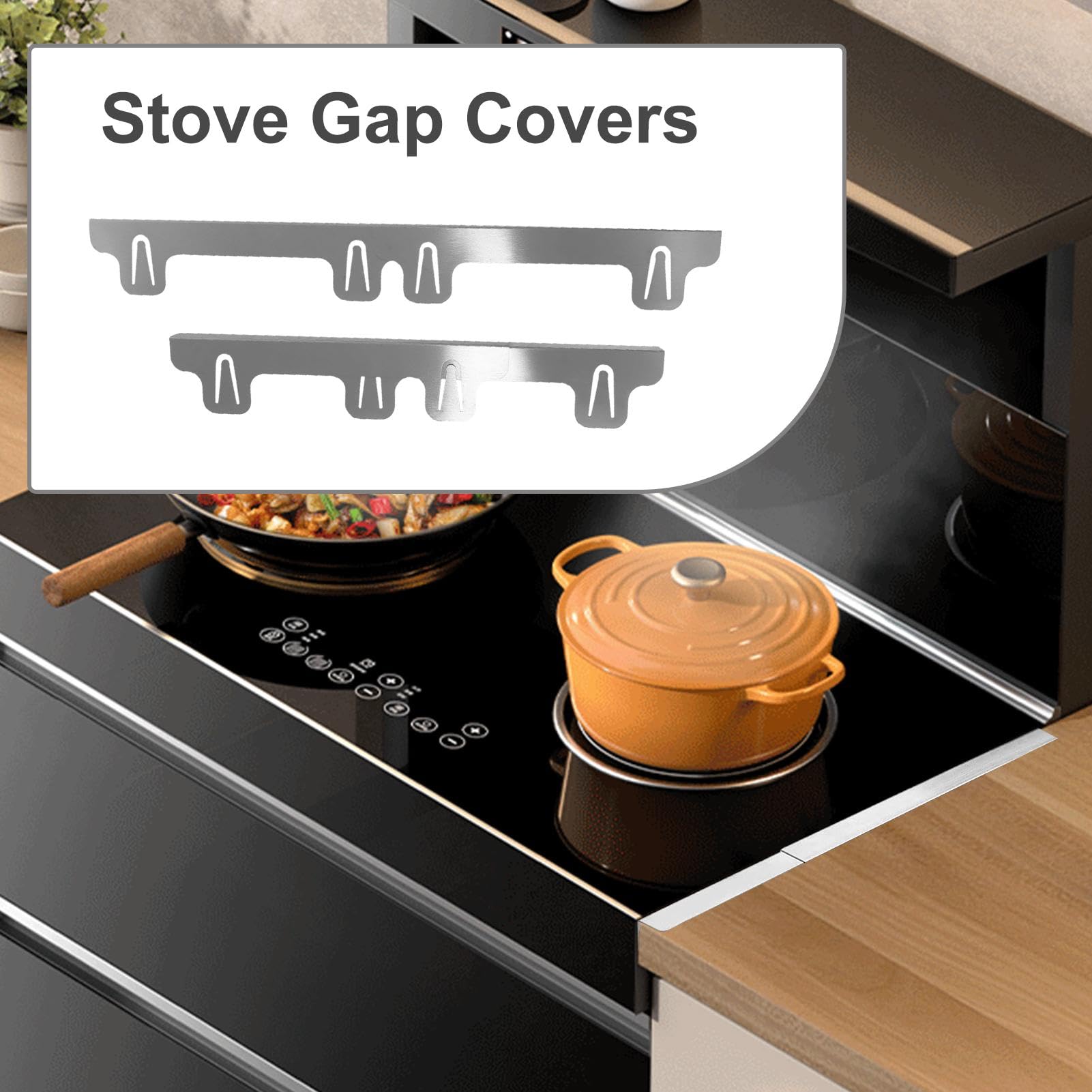 2pcs Stove Gap Covers Stainless Steel, Stove Gap Cover, Cooker Sides Gap Filler, Range Trim Kit, Kitchen Stove Counter Gap Cover, Stove Counter Gap Covers Retractable Sleek Seamless Design For Kitchen