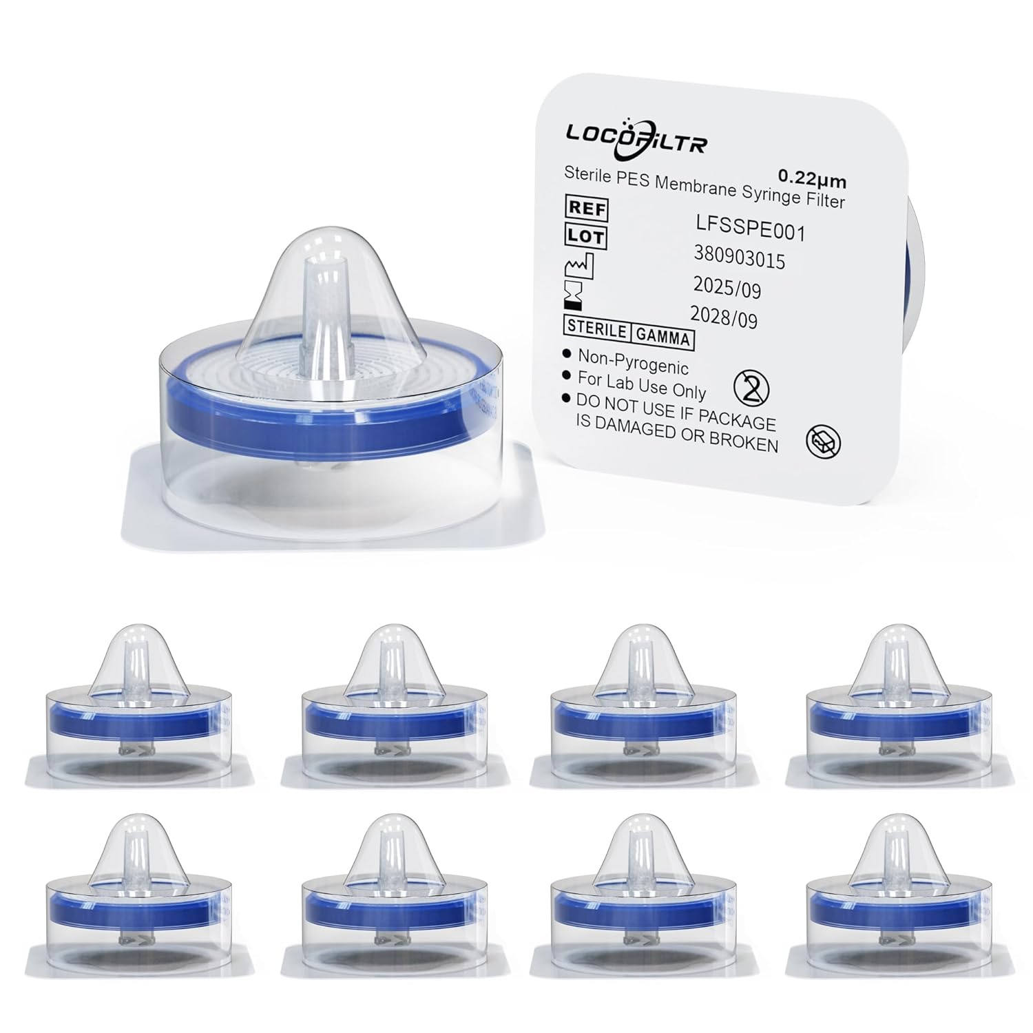 Syringe Filters PES Membrane, Sterile, 33mm Diameter, 0.22um Pore Size, Hydrophilic Filtration, Individually Packed, Pack of 50