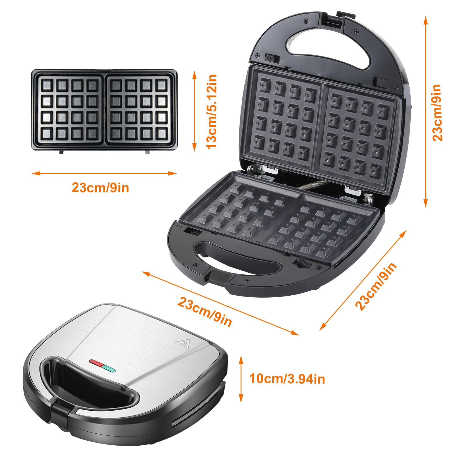 OKYUK Sandwichmaker mit 6 wechselbaren Platten, 750W Sandwichtoaster Waffeleisen mit Antihaftbeschichtung für Frühstück, Panini und Grillen