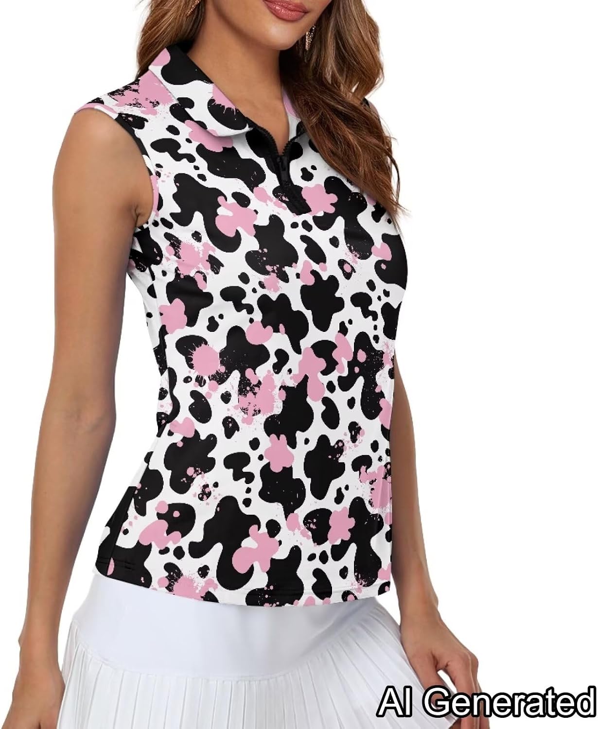Womens Sleeveless Golf Shirts Zip Up V Neck Workout Tank Tops Quick Dry Lightweight Athletic Tops