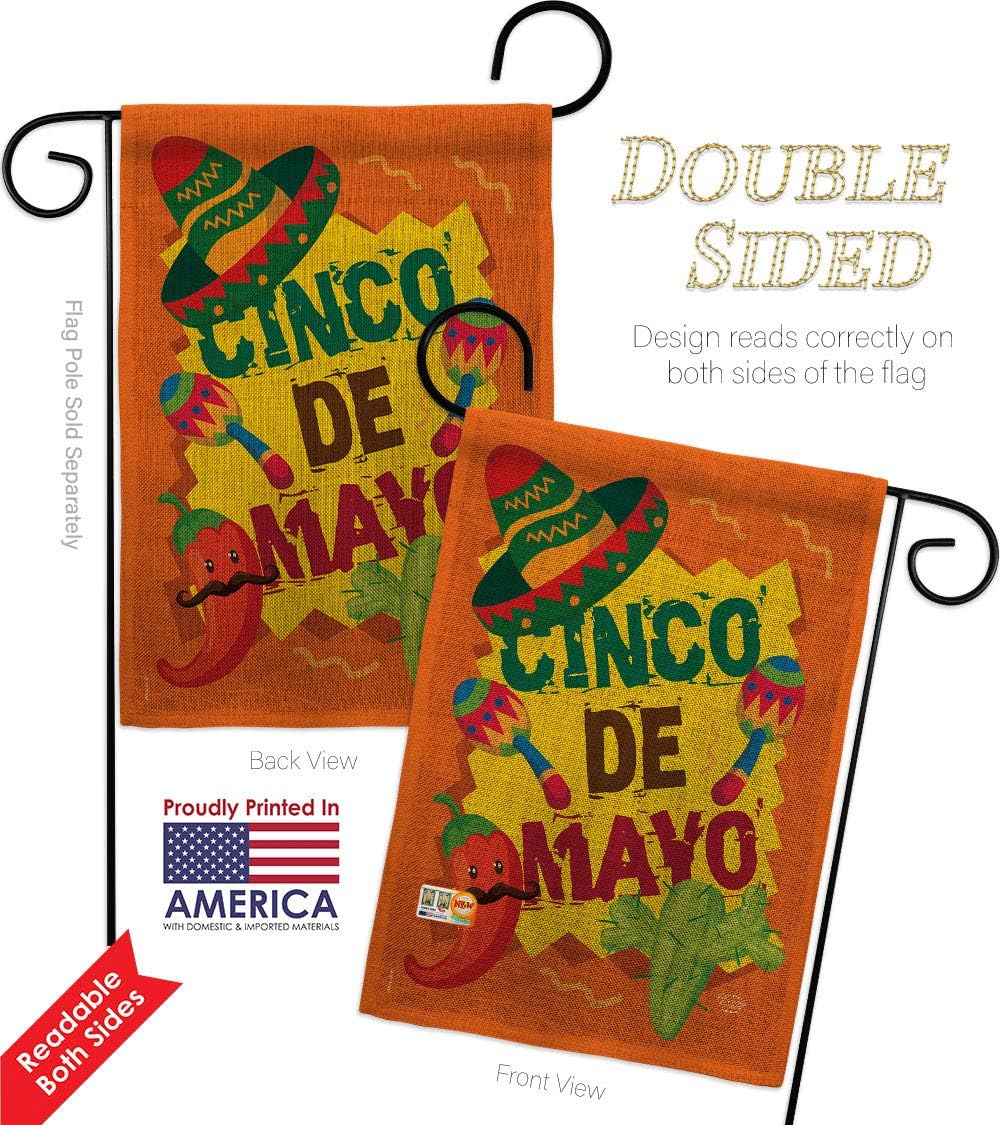 Cinco de Mayo Burlap Garden Flag Set Wall Hanger Summertime Party Cactus Pinata Sombrero Mexican Fiesta Outdoor Small Decorative Gift Yard House Banner Double-Sided Made In USA 13 X 18.5