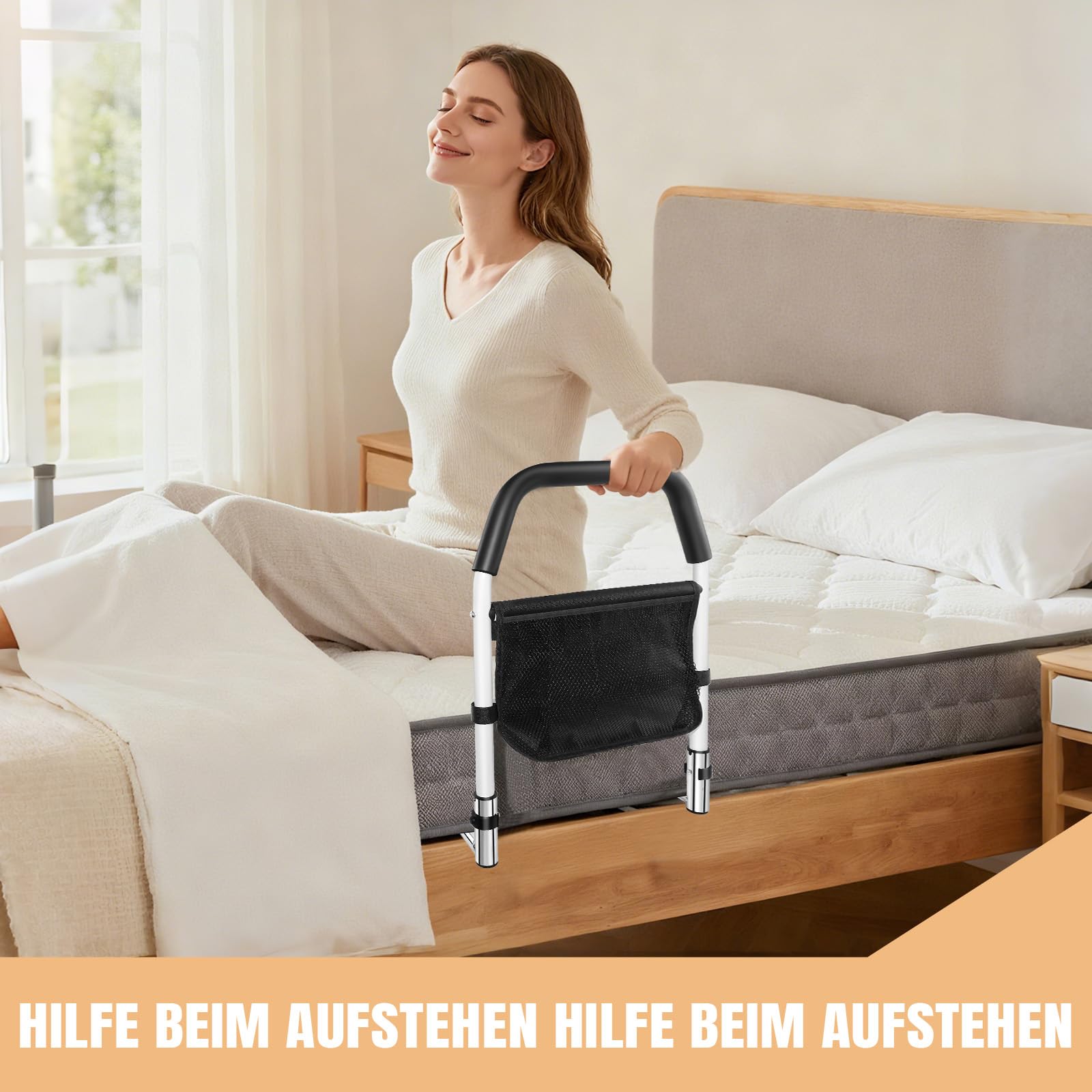 HSHa Barrera de cama para adultos mayores, bolsillos de almacenamiento y asas laterales reforzadas, protector de cama, ayuda de movilidad ideal para personas mayores, personas con discapacidad y