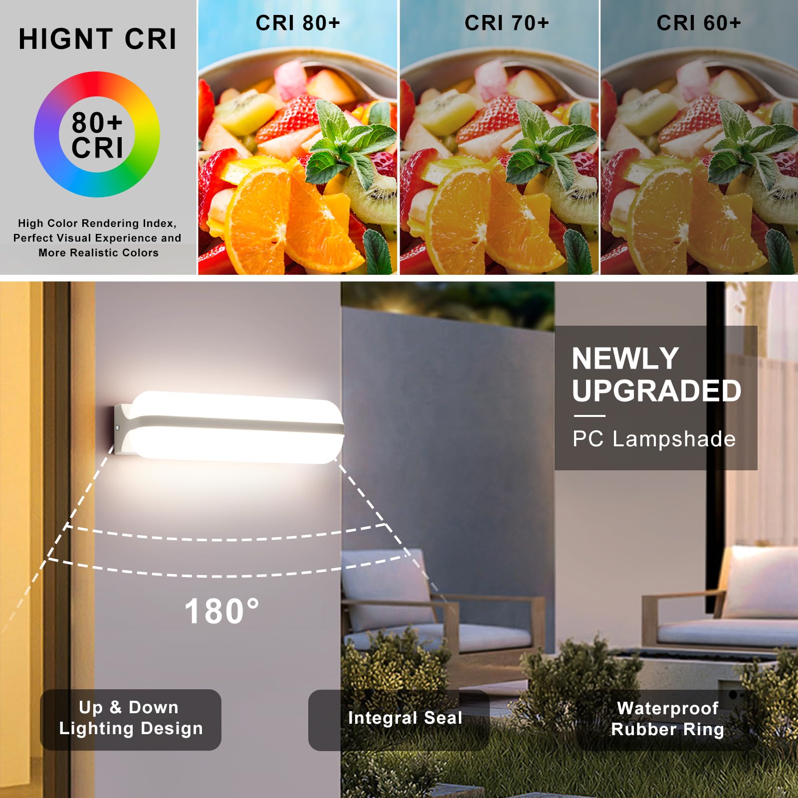Applique Murale Intérieure LED Blanc - 2 Pack, 20W 2000LM Applique Murale Exterieur, 4000K Up-and-Down Éclairage Lampe, IP65 Luminaires Intérieur pour Escaliers Couloir Jardin Garage WC