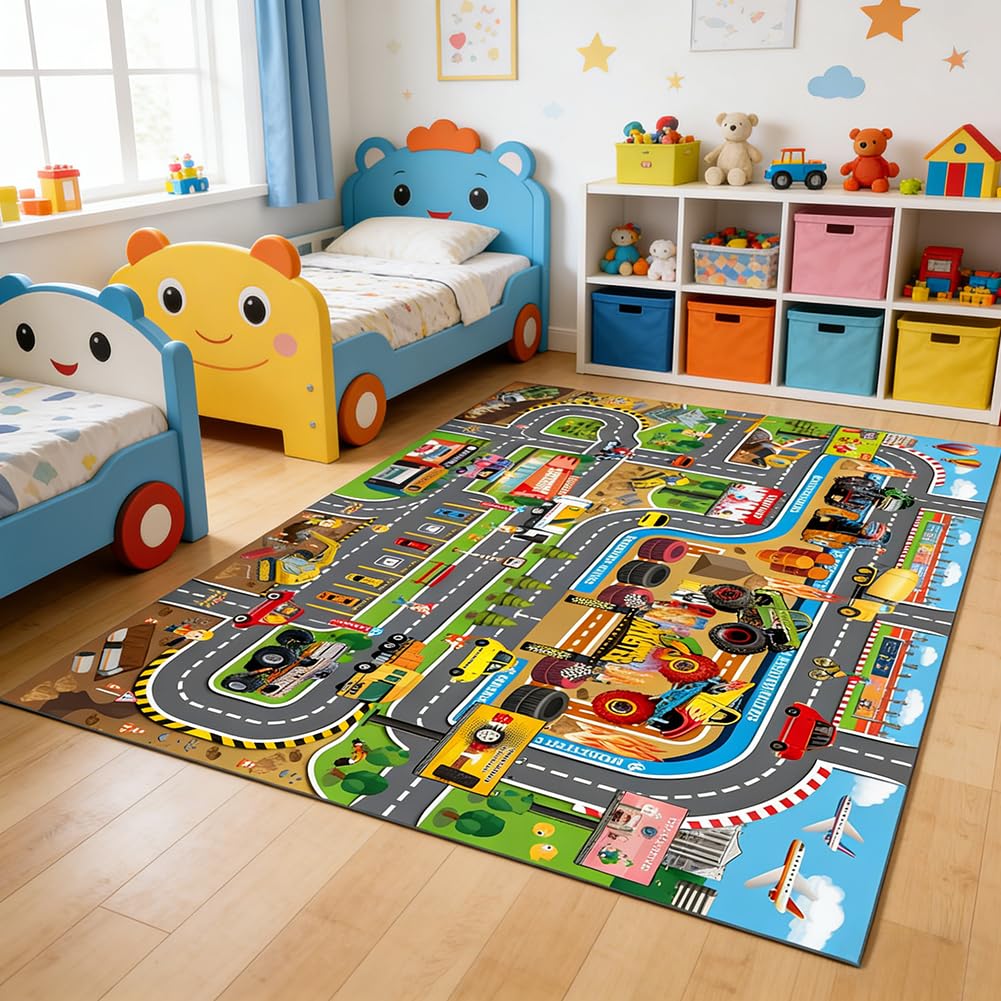 Tapis de Jeu pour Voiture, Antidérapant Tapis de Route Tapiss de Rue Tapiss de Jeu 3D pour Enfants Tapisvoiture Plan de Ville Antidérapants pour Chambre à Coucher et Salle (80 x 50 cm)