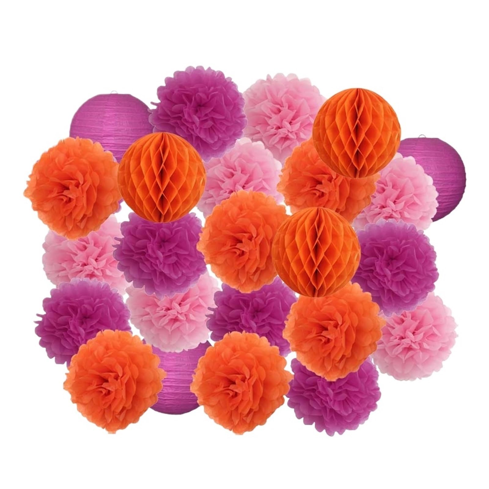 Paper Pompom 24pcs Party Favor Hanging Paper Pompom Boy Girl Birthday Dark Blue Wedding Events Decoration White Lanterns for Party(Color23,Small-8inch)