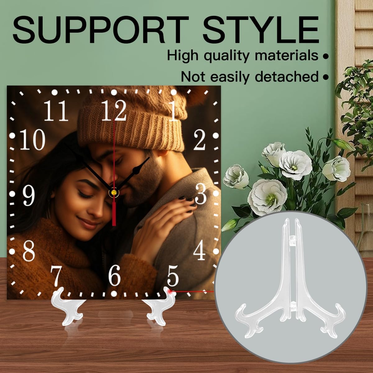 Personalized Square Clock, Custom Photo Wall Clocks Customizable with Your Pictures Text 12" Non Ticking Silent Decoration for Living Room Kitchen Bathroom, PVC (Dial Plate Optional)