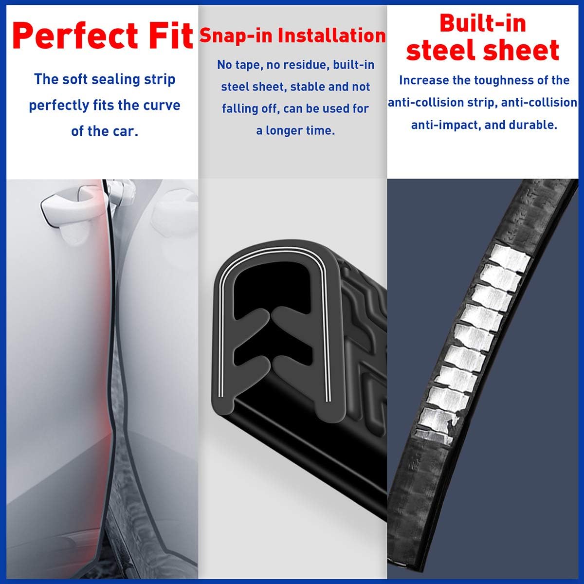 Car Door Edge Guards,Rubber Seal Protector U Shape Edge Trim Door Edge Protection Fit for Most Car (16FT, Black)