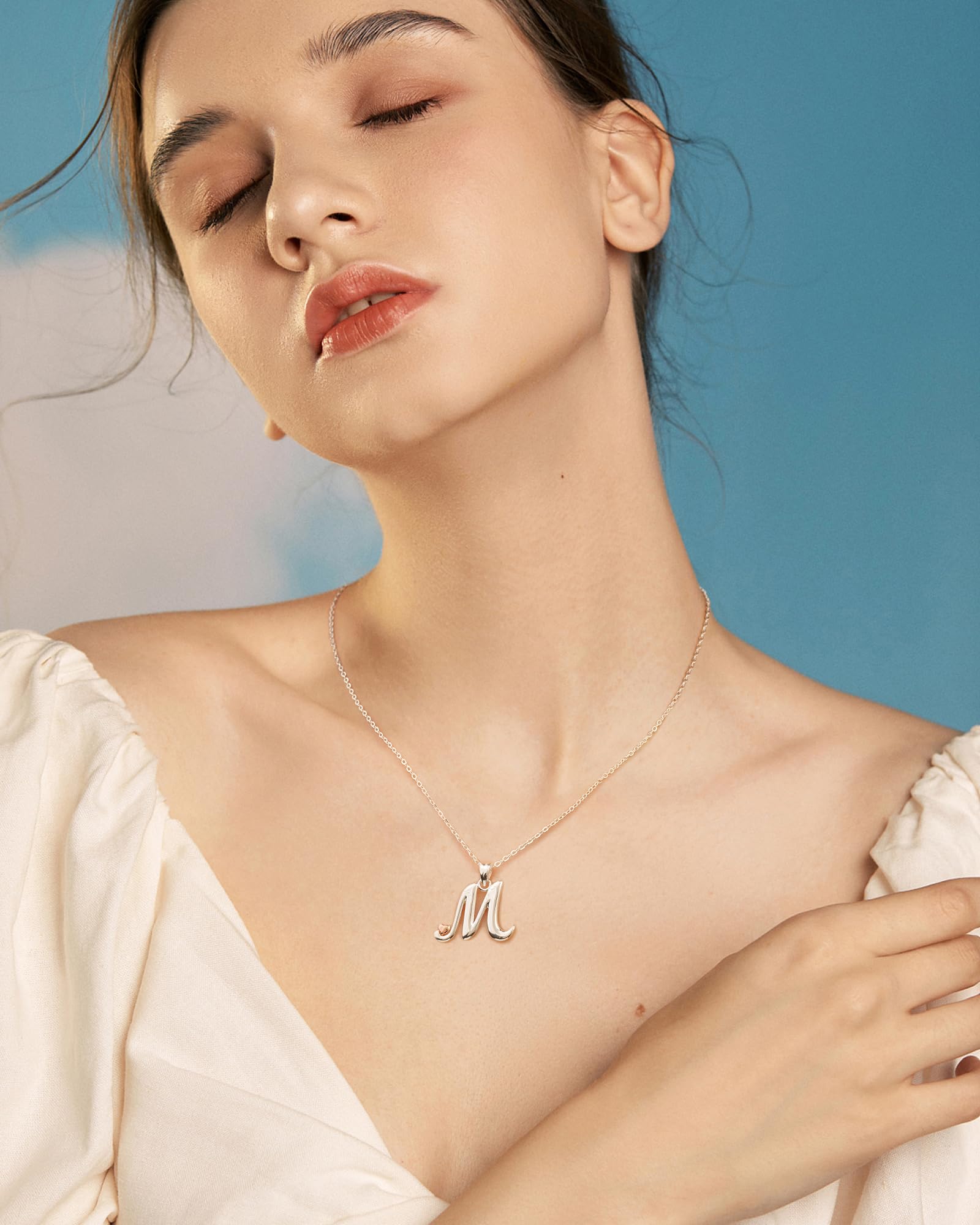Mesovor Collane in Argento Sterling 925 per Donna, Delicata Collana con Nome Iniziale e Cuore in Oro Rosa, Regali di Gioielli per Fmiglia, Madre, Sorella, Figlia, Moglie