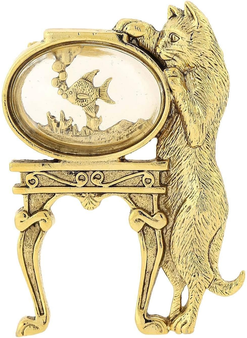 1928 Jewelry Curious Cat and Fishbowl Pin, Vintage Style Unique Kitty And Fish Animal Brooch, Great For Dresses, Scarves, Hats, Lapels, Blazers And Coats