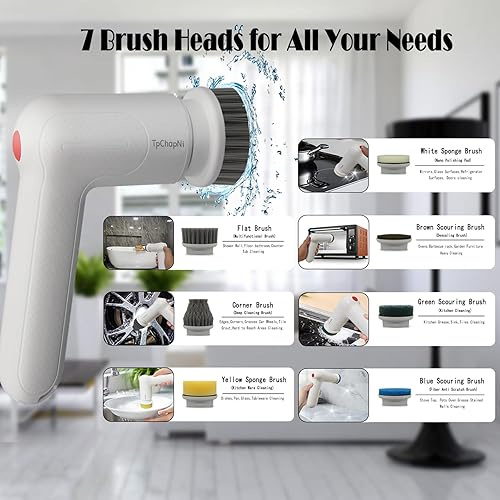 Miniatura 4 de Cepillo de limpieza eléctrico, limpiador eléctrico para cepillo de limpieza, limpiador eléctrico giratorio inalámbrico para bañera y azulejos con 7