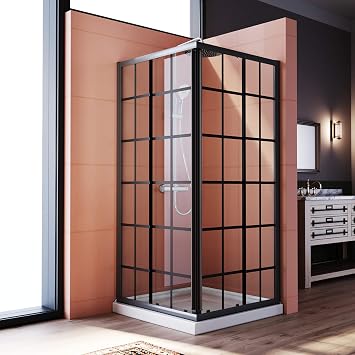 ELEGANT Corner Shower Enclosure 34 in.D x 34 in. W x 72 in. H, Double Sliding Shower Door with 1/4 in. Clear Tempered Glass, Black Framed Sliding Shower Enclosure Shower Base Not Included
