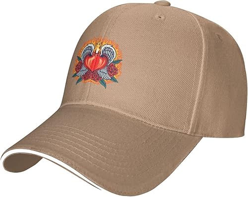 LIICHEES Gorra de béisbol con diseño de ángel de corazón con flores de rosa roja para hombres y mujeres sombrero deportivo de lengua de pato