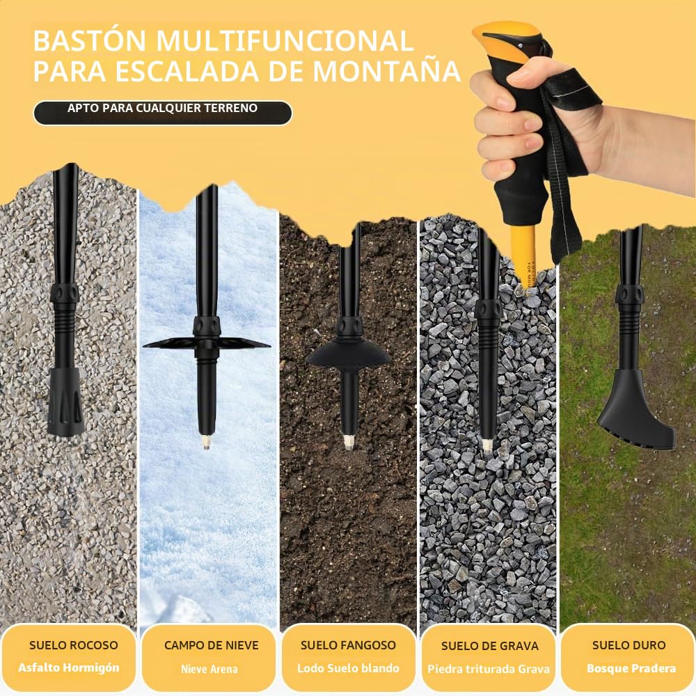 HUINING Bastones de senderismo plegables, 2 bastones de trekking de aluminio, para hombre y mujer, ligeros y plegables, ajustables, 115-135 cm, para deportes de montaña, senderismo y excursionismo