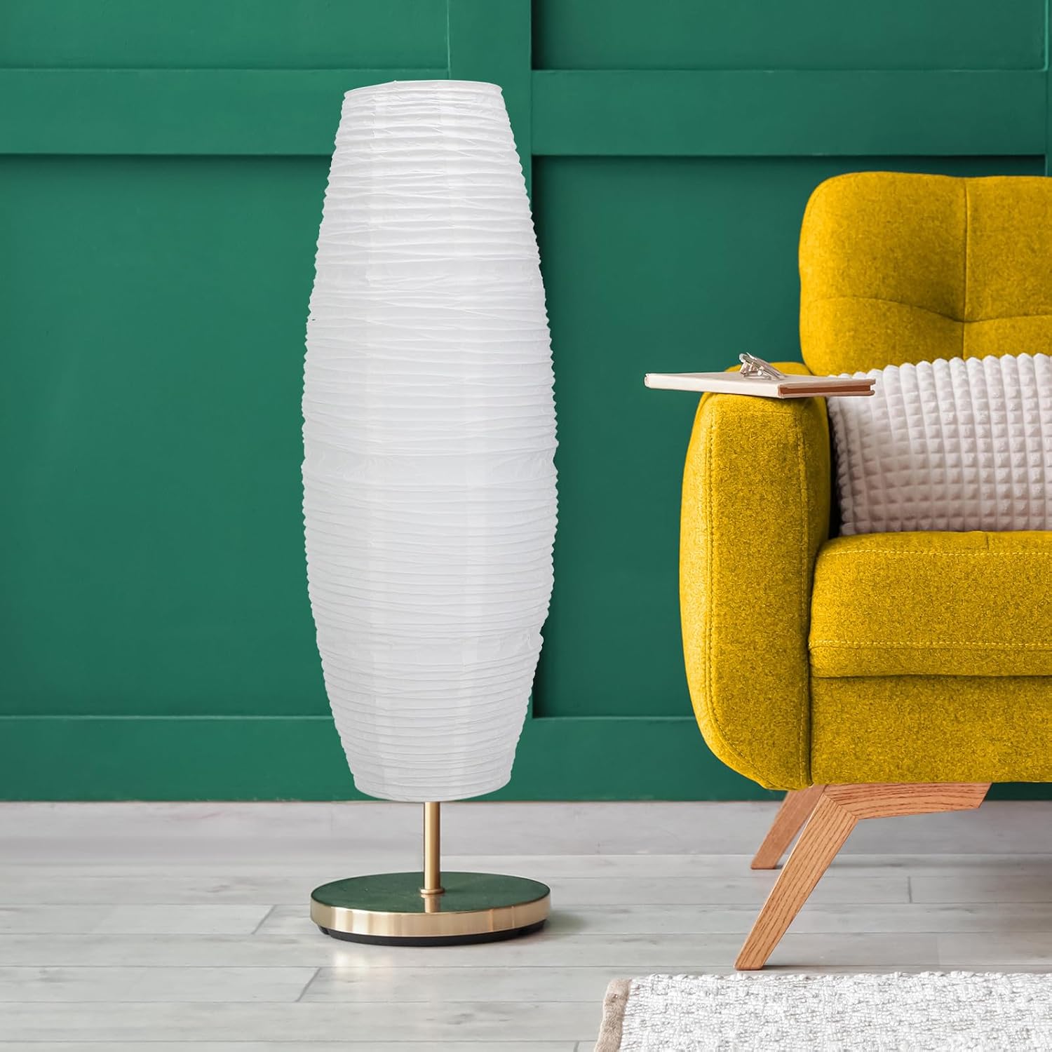 Toyvian Paper Floor Lamp Shade Replacement, Modern Tall White Foldable Rice Paper Cover Nordic Style Minimalist Standing Lamp Shade for Living Room Bedroom, 43.3"