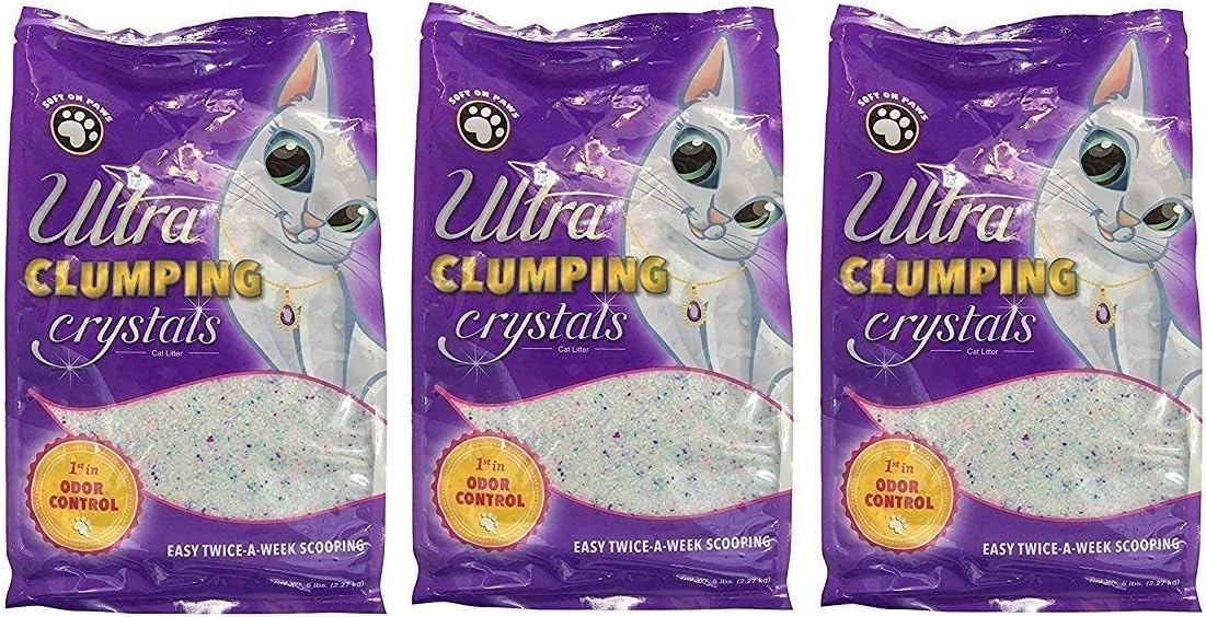 Ultra Pet Clumping Crystal Cat Litter, White Crystals with Multicolor Crystals, 5 Lbs (Thrее Рack)