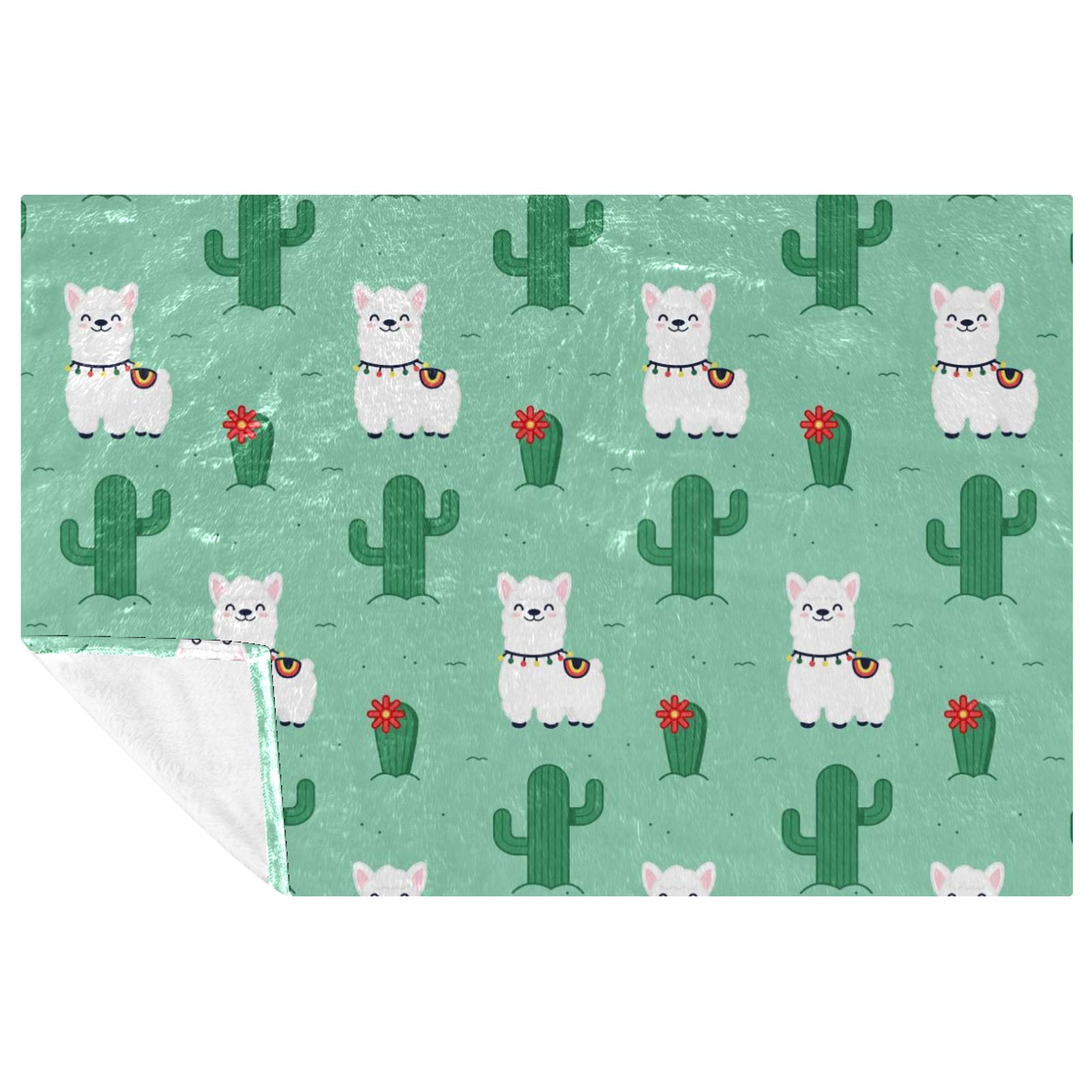 Couverture douce alpaga lama plaid blanc et vert lit canapé pique nique camping 150x100