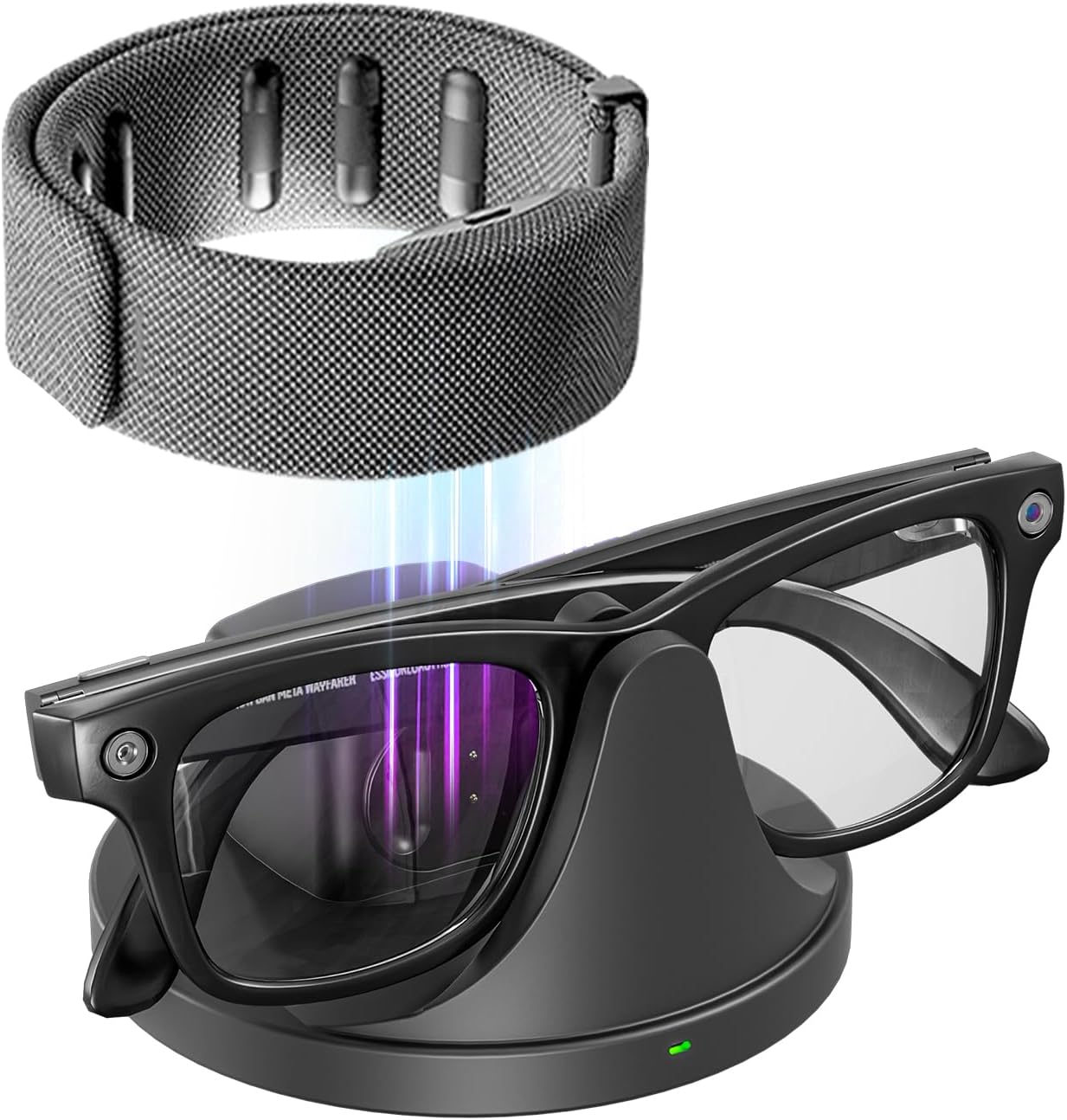 2-in-1 Charging Station Compatible with Ray-Ban Meta Display Smart Glasses & Meta Neural Band Accessories, LED Status Indicator, USB-C Input Charger Dock