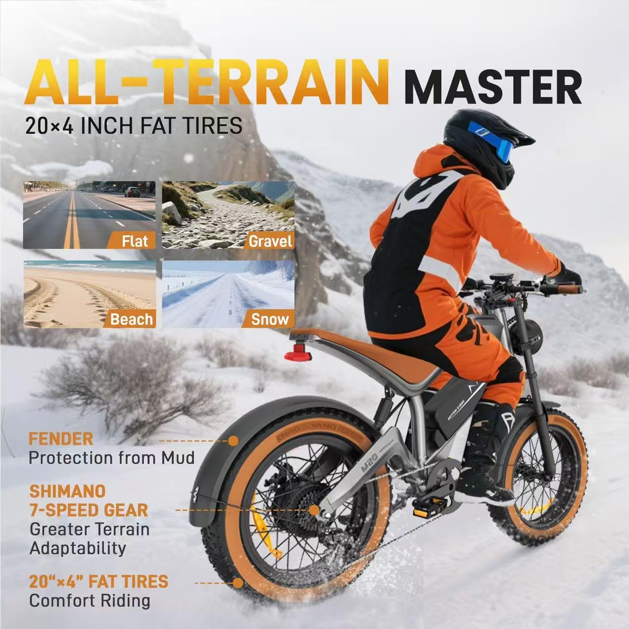 Bicicleta eléctrica Fat Bike de 20" x 4.0, Comecycle E-Bike Adult Electric Bicycle, Equipment with a 48V and 18.2Ah Additional Battery, Bicicleta Urbana Retro Style, with Dual Suspension.
