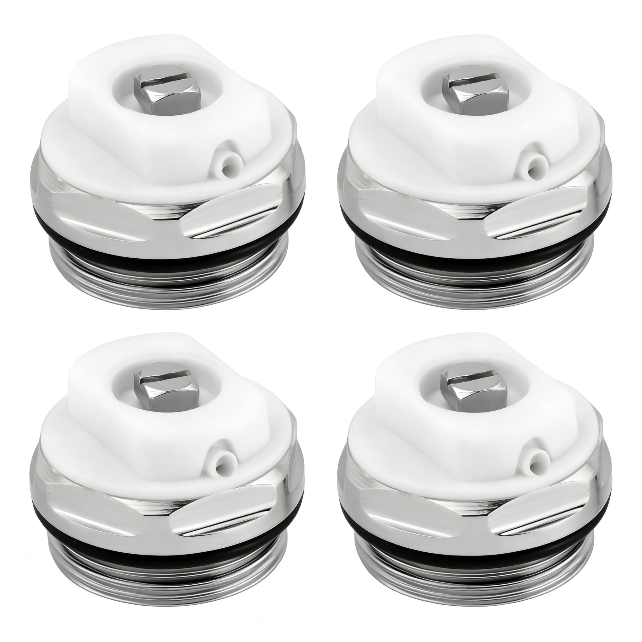 4-Pack Manual 1/2" Radiator Bleed Valve Plugs, Nickel-Plated Brass Manual Air Vent Bleeder Screws, Heavy Duty Hydronic Heating Replacement Valve to Fix Cold Radiators & Reduce Noise