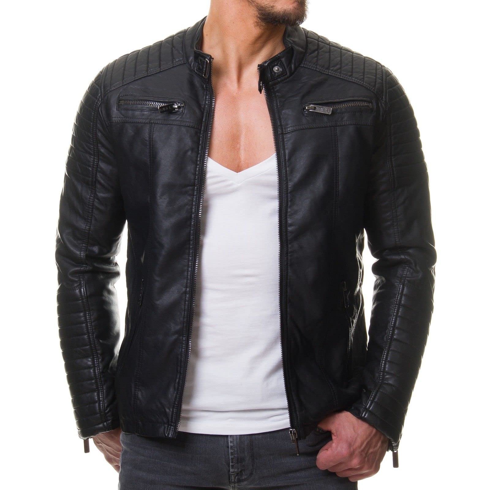 DECIMALMen's Black REAL Lambskin Leather Biker Jacket VINTAGE GENUINE MOTORCYCLE JACKETS FOR MEN