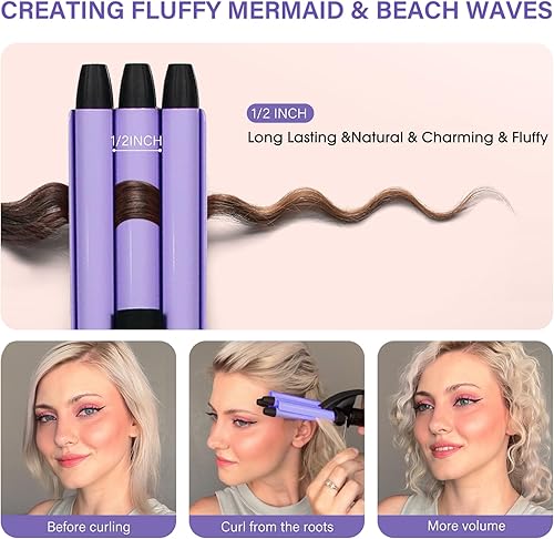 Miniatura 9 de janelove Hair Waver 0.630 in (0.62'') rizador de 5 barriles con pantalla LCD, herramientas de peinado de calor rápido ajustable con temperatura