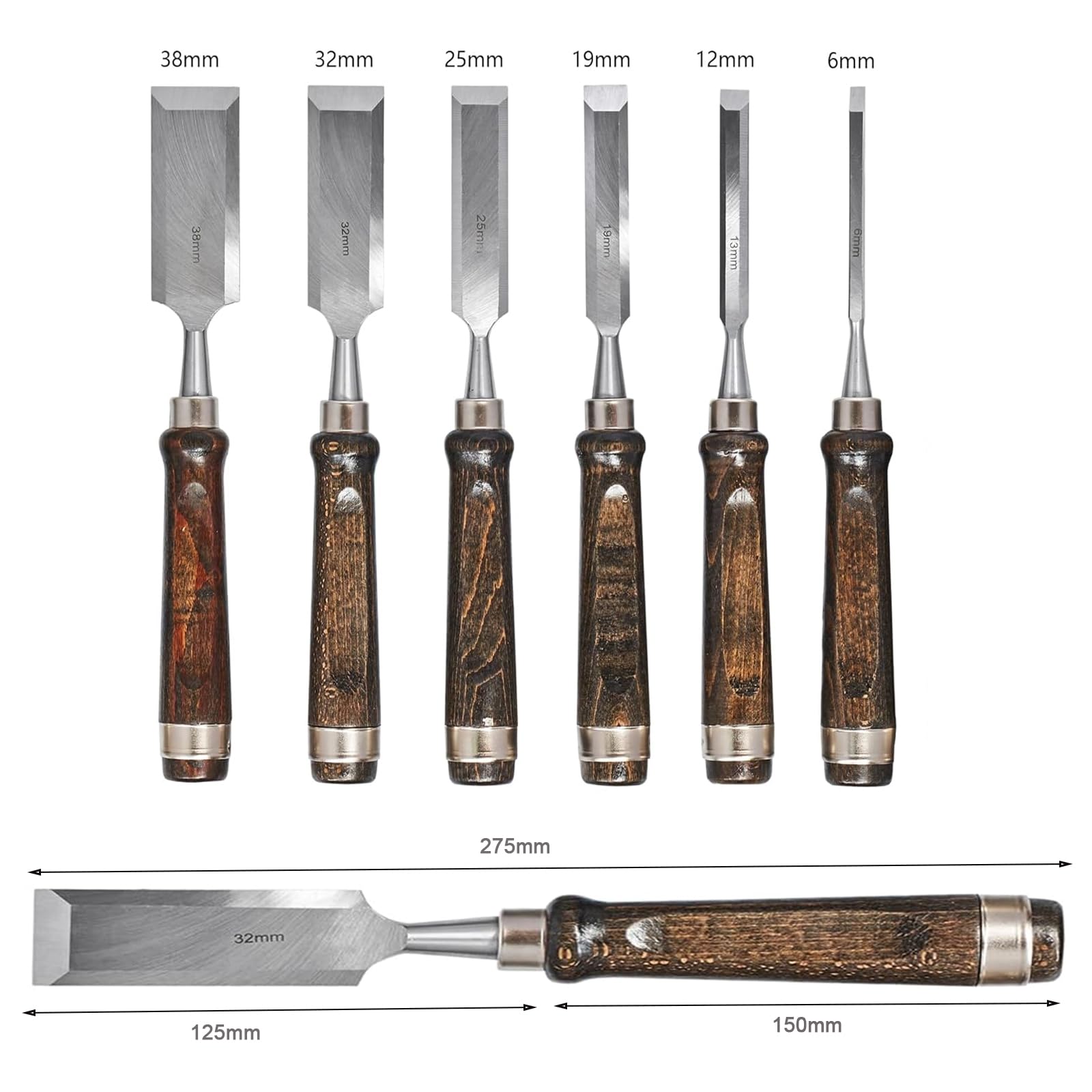 Ash handle,Stemmeisen Schleifstein Set, 6 Stück Holzbearbeitungswerkzeuge Holzschnitzerei Hand Meißel Werkzeug Holzbearbeitung Meißel Set Stechbeitel Set