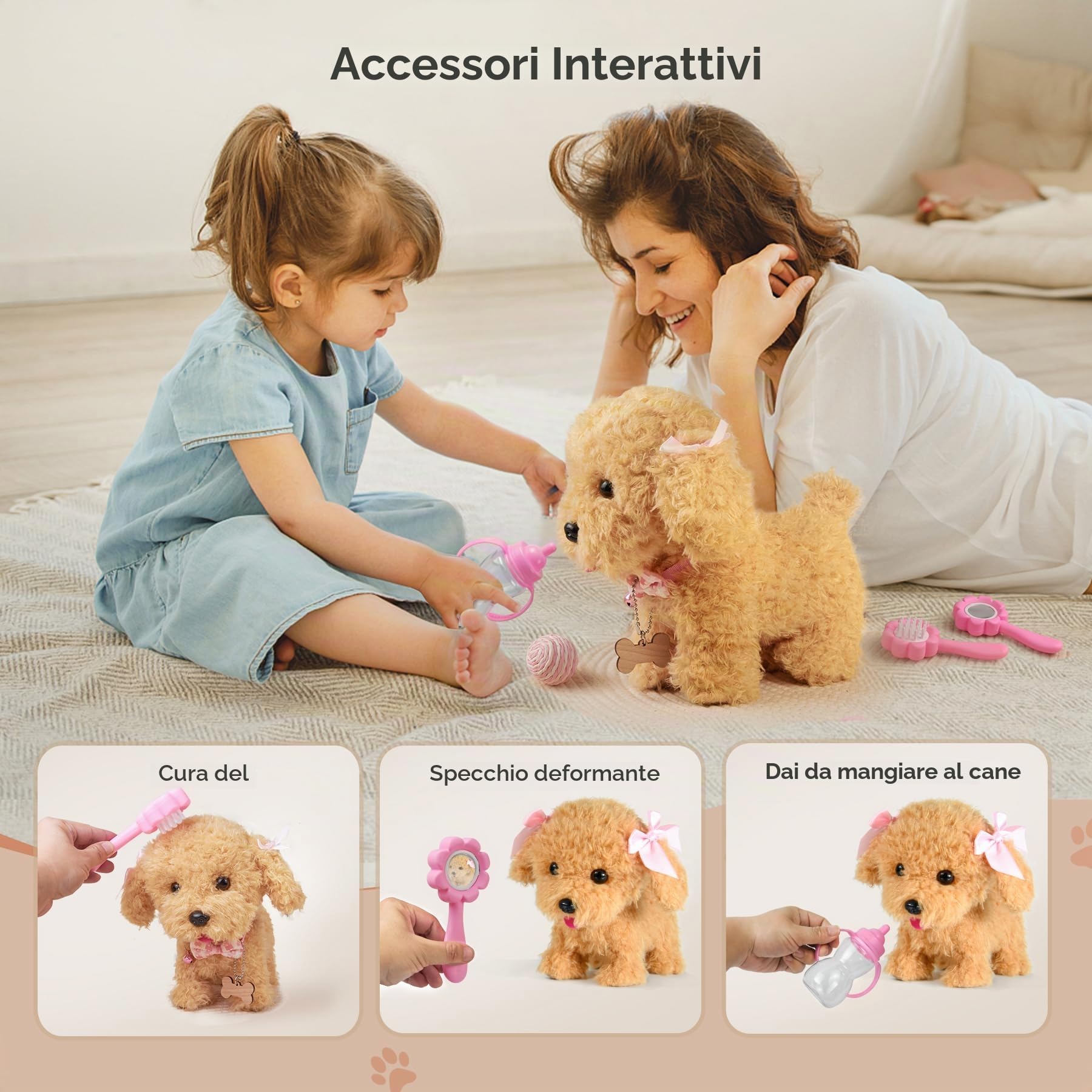 Cane da Compagnia Interattivo Con Funzione, Peluche Giocattolo Con Camminare, Abbaiare, Sventolare la Coda, Elettronico Telecomandato per Bambini