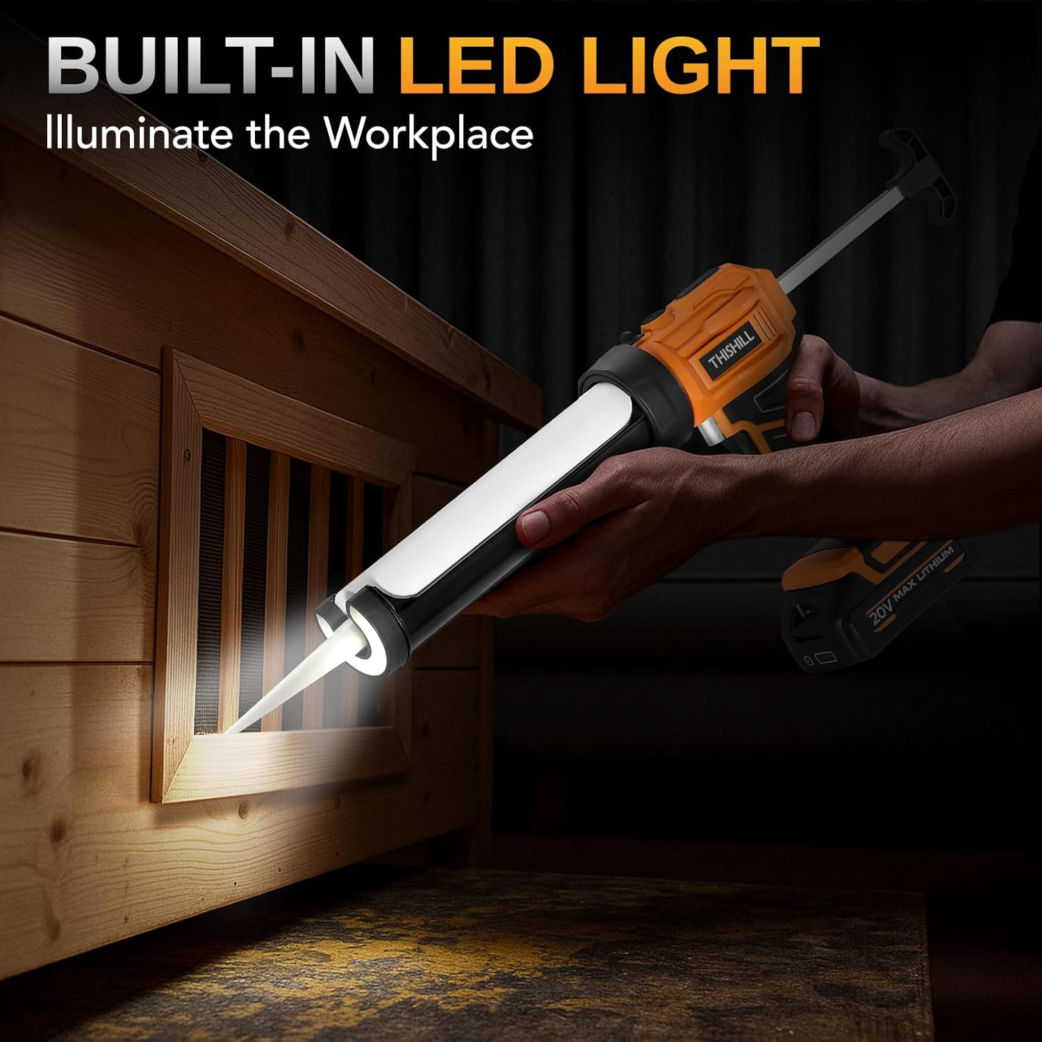 This Hill 10oz /300ml Electric Caulking Gun,20V Battery Powered Caulk Gun w/Two 2.0Ah Battery,4 Speeds,9Pcs Silicone Caulking Tools,Dripless Caulking Gun for Sealing&Filling