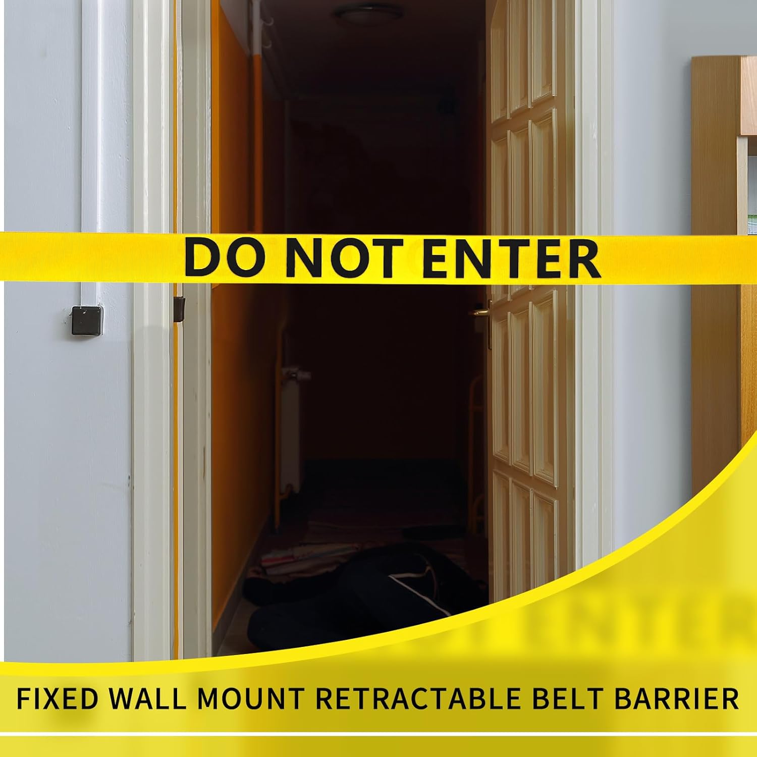 Landical 2 Pcs 16ft Wall Mount Retractable Barrier Belt Do Not Enter Sign Safety Belt Barrier Rope with Braking System Locking Button for Crowd Control Parking, Yellow