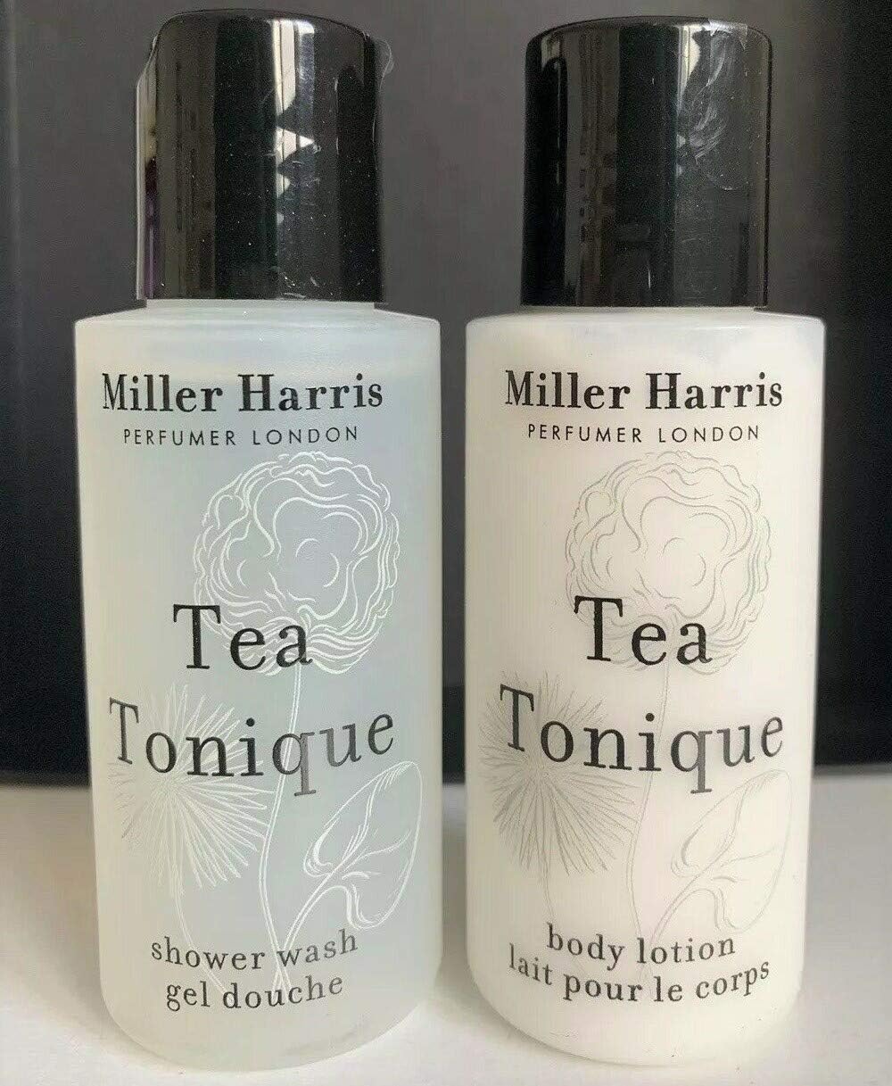 MILLER HARRIS PERFUME LONDON - TEA TONIQUE BODY WASH AND BODY LOTION DUO - 50ML EACH, TRAVEL SIZE