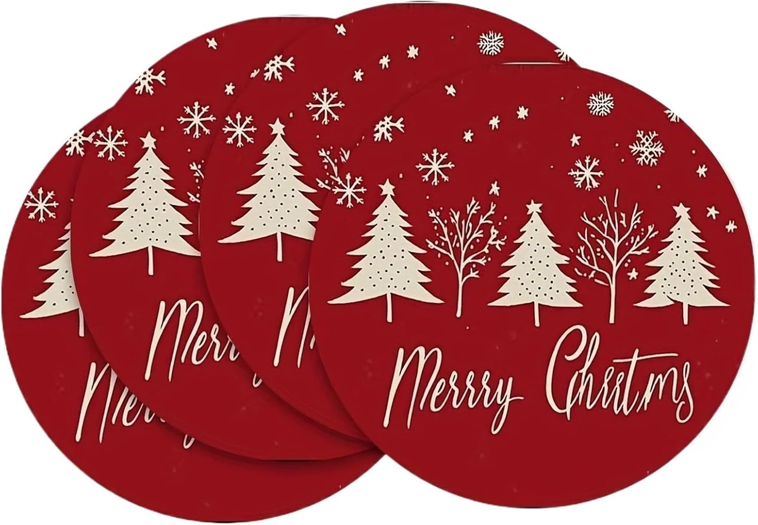 4PC Christmas Red Meal Mat with Red Background Christmas Tree Snowflake Table Restaurant Christmas Party Decoration