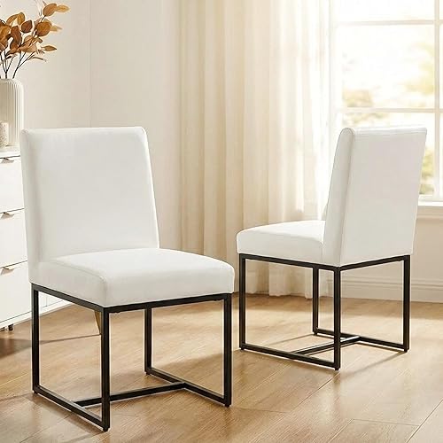 Miniatura 22 de HNY Juego de 2 sillas de cocina cómodas y modernas, de piel sintética, para cocina y comedor, silla auxiliar tapizada con marco de metal con acabado