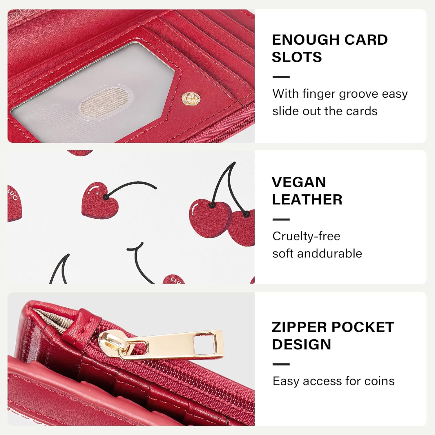 CLUCI Cherry Wallet for Women Bundles with Wallet for Women
