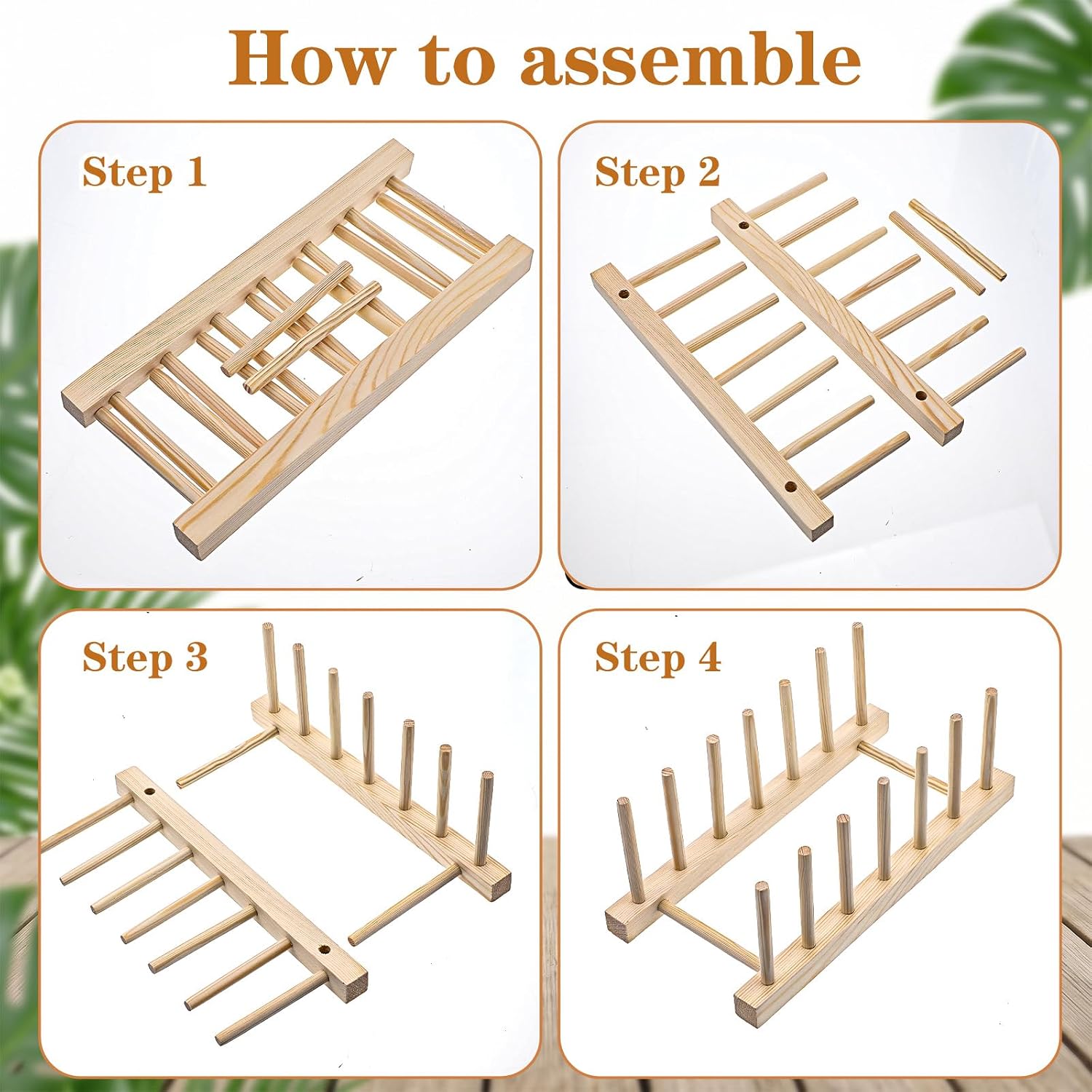 8 Pcs Wooden Plate Organizer for Cabinet, Bamboo Dish Drying Rack with 6 Slots - Space Saver for Cutting Boards, Pot Lid Holder, Bowls, Cups, Books & Kitchen Essentials